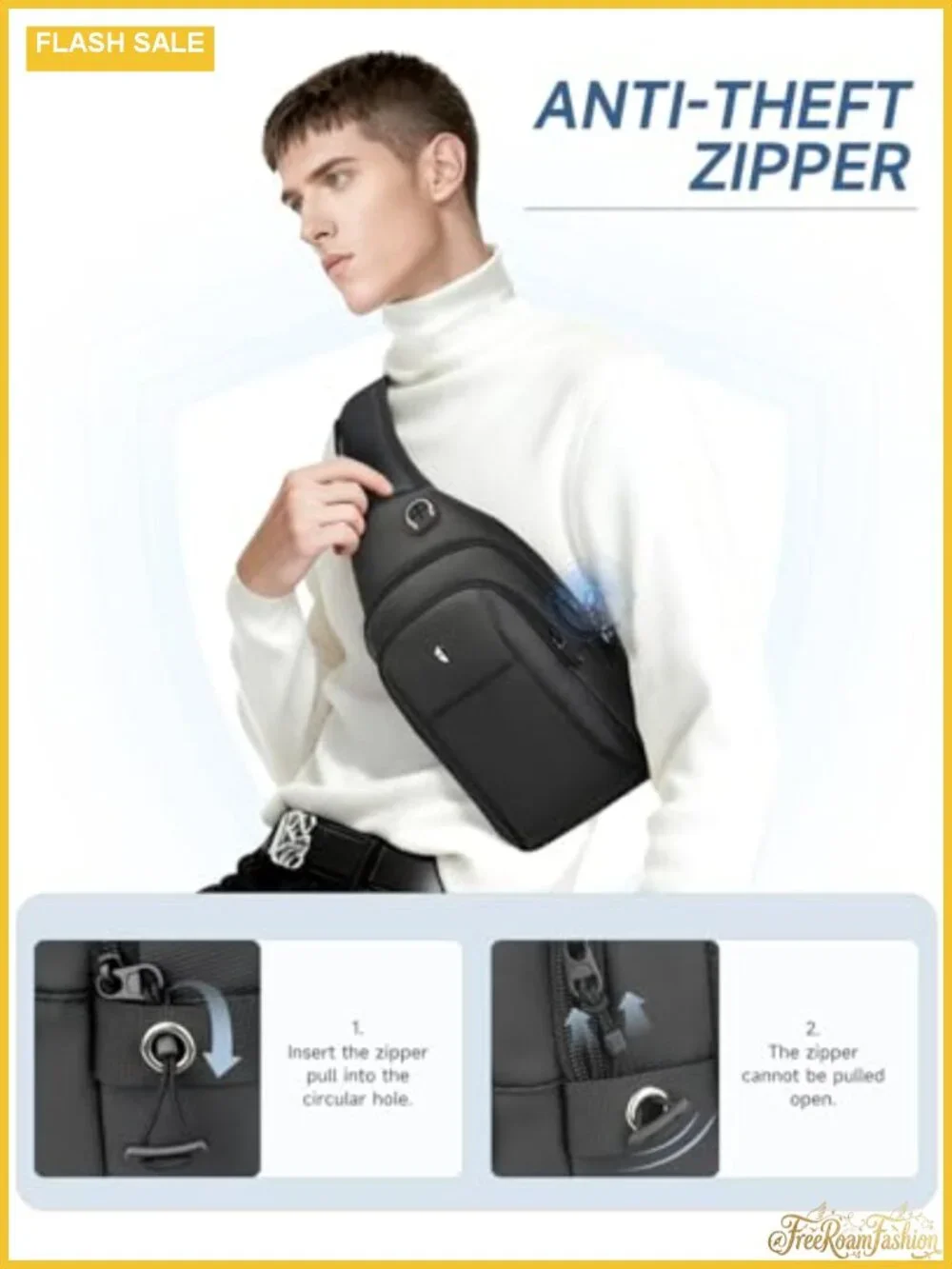 Anti Theft Crossbody Sling Bag Lockable Zipper Water Resistant Fits 11 iPad